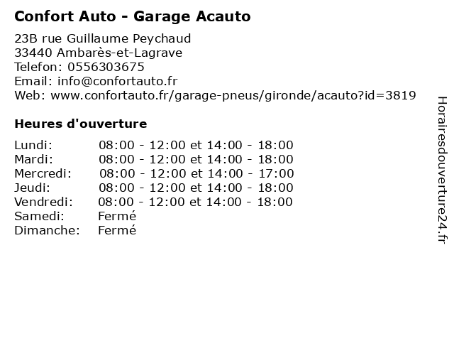Confort Auto - Garage Acauto à Ambarès-et-Lagrave: adresse et heures d'ouverture