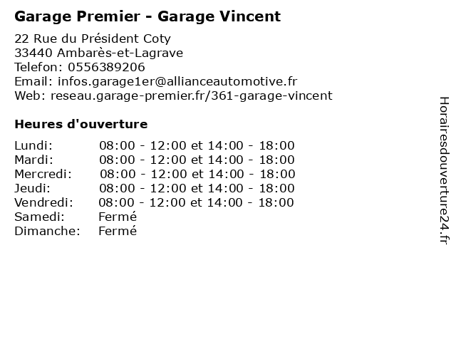 Garage Premier - Garage Vincent à Ambarès-et-Lagrave: adresse et heures d'ouverture