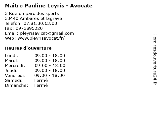 Maître Pauline Leyris - Avocate à Ambares et lagrave: adresse et heures d'ouverture