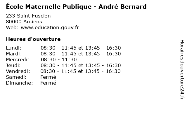 École Maternelle Publique - André Bernard à Amiens: adresse et heures d'ouverture