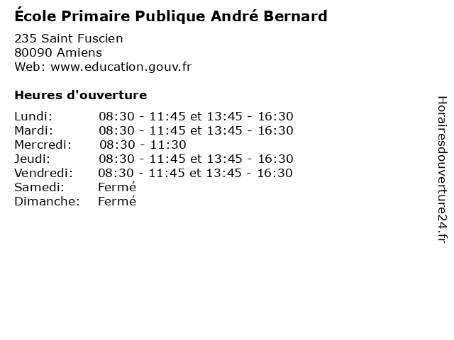 École Primaire Publique André Bernard à Amiens: adresse et heures d'ouverture