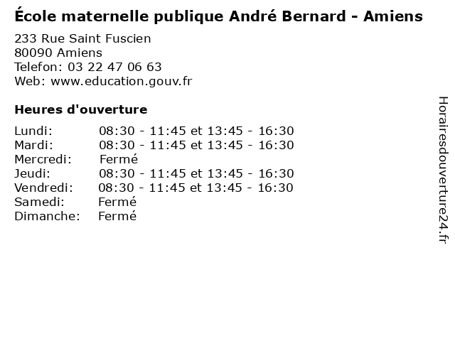 École maternelle publique André Bernard - Amiens à Amiens: adresse et heures d'ouverture