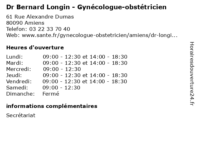 Dr Bernard Longin - Gynécologue-obstétricien à Amiens: adresse et heures d'ouverture