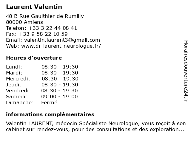 Dr Valentin Laurent - Neurologue à Amiens: adresse et heures d'ouverture