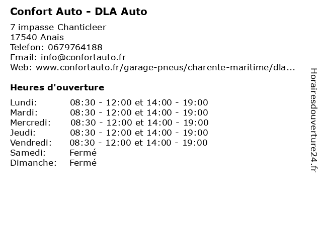 Confort Auto - DLA Auto à Anais: adresse et heures d'ouverture