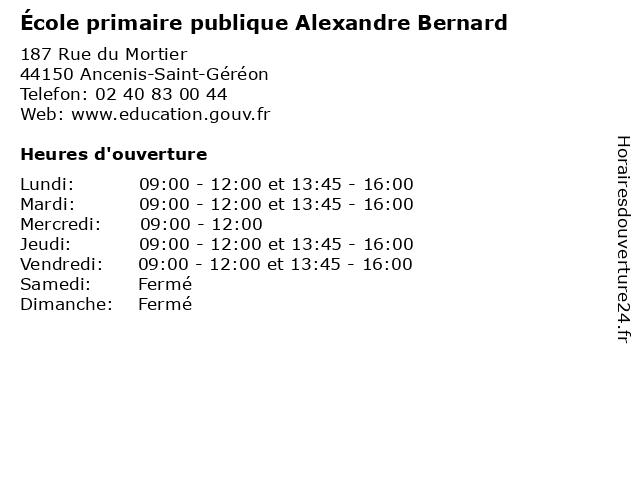École primaire publique Alexandre Bernard à Ancenis-Saint-Géréon: adresse et heures d'ouverture