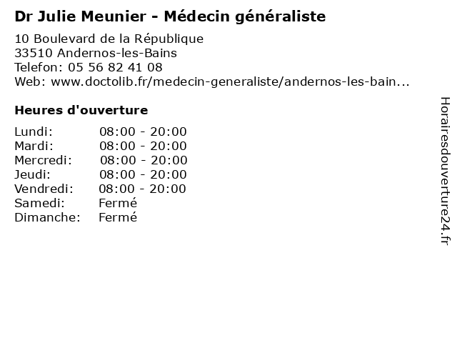 Dr Julie Meunier - Médecin généraliste à Andernos-les-Bains: adresse et heures d'ouverture