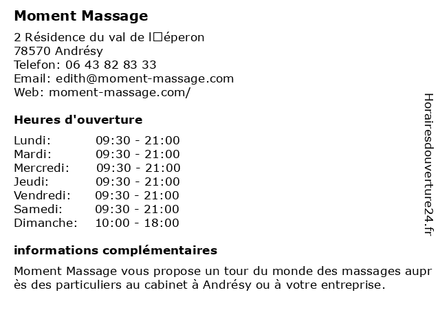 Moment Massage à Andrésy: adresse et heures d'ouverture