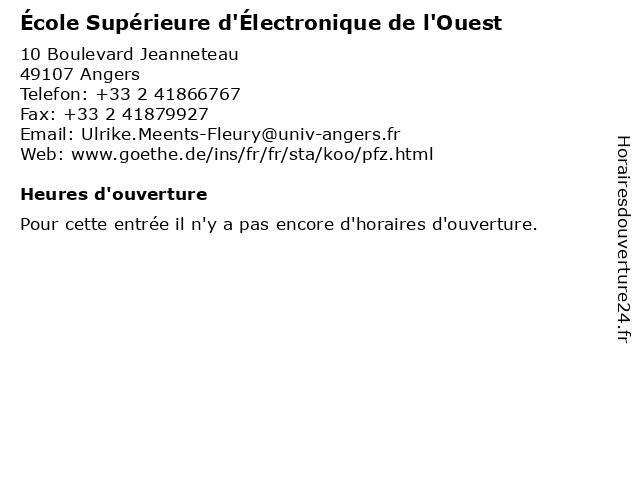 École Supérieure d'Électronique de l'Ouest à Angers: adresse et heures d'ouverture