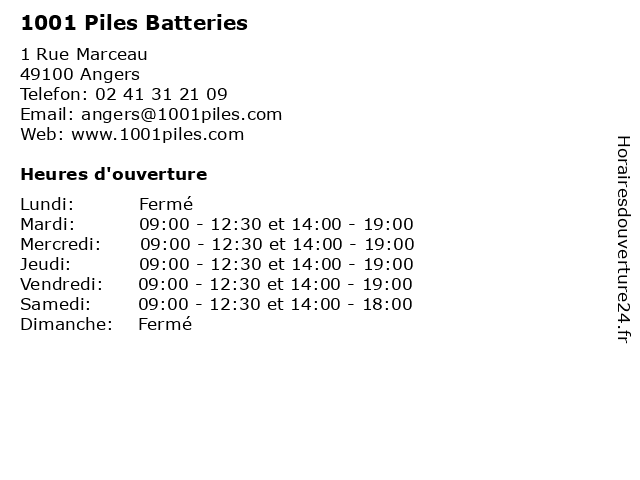 1001 Piles Batteries à Angers: adresse et heures d'ouverture