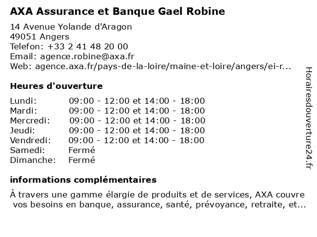 AXA Assurance et Banque Gael Robine à Angers: adresse et heures d'ouverture