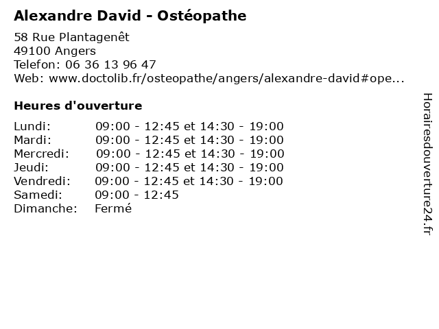 Alexandre David - Ostéopathe à Angers: adresse et heures d'ouverture