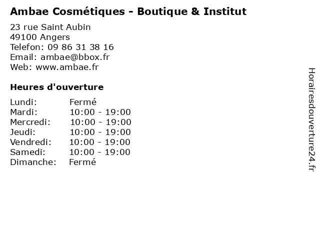 Ambae Cosmétiques - Boutique & Institut à Angers: adresse et heures d'ouverture