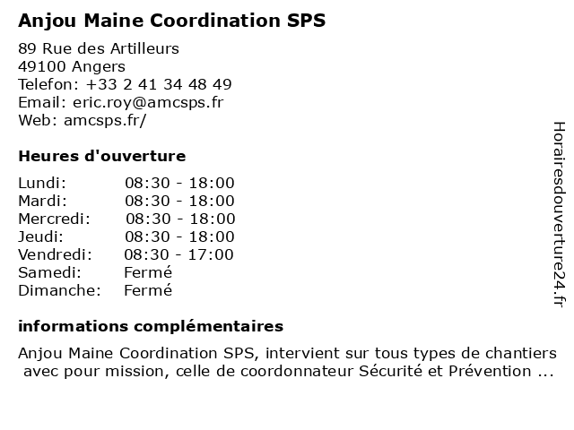 Anjou Maine Coordination SPS à Angers: adresse et heures d'ouverture