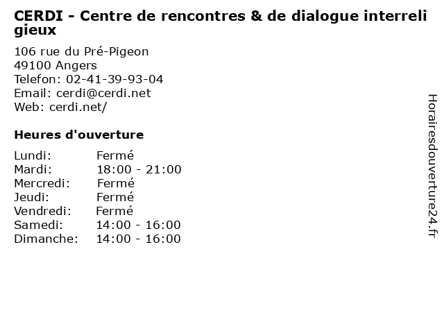 CERDI - Centre de rencontres & de dialogue interreligieux à Angers: adresse et heures d'ouverture