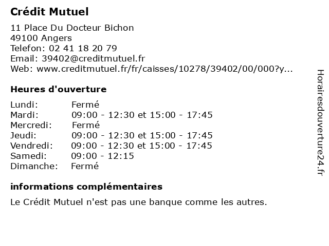 Crédit Mutuel à Angers: adresse et heures d'ouverture