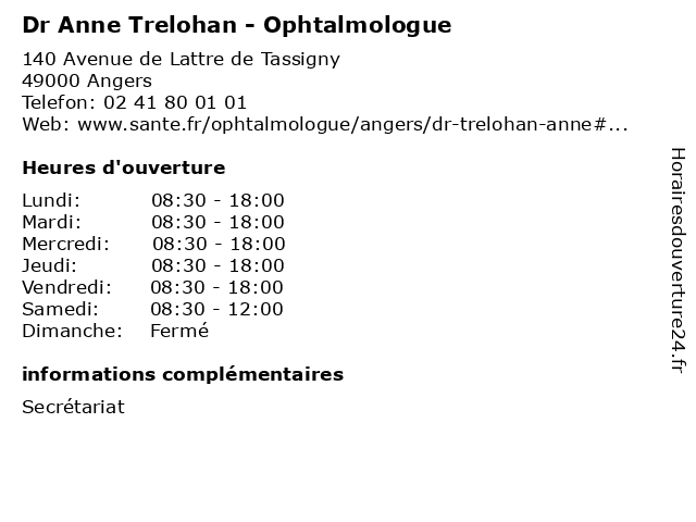 Dr Anne Trelohan - Ophtalmologue à Angers: adresse et heures d'ouverture