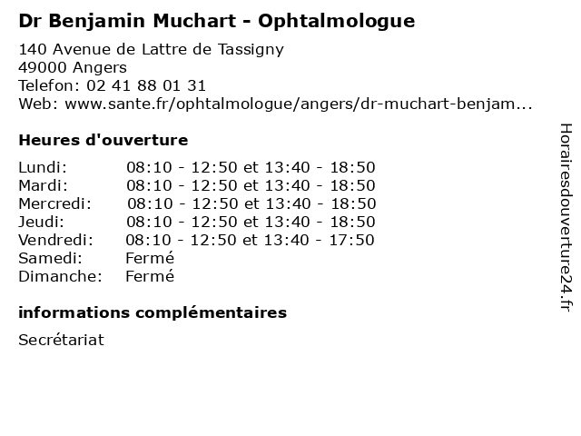 Dr Benjamin Muchart - Ophtalmologue à Angers: adresse et heures d'ouverture