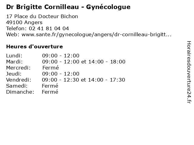Dr Brigitte Cornilleau - Gynécologue à Angers: adresse et heures d'ouverture