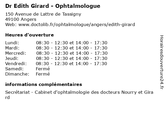 Dr Edith Girard - Ophtalmologue à Angers: adresse et heures d'ouverture