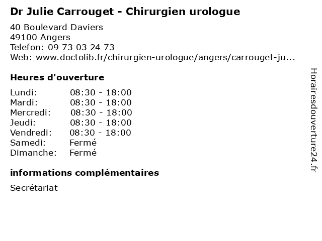 Dr Julie Carrouget - Chirurgien urologue à Angers: adresse et heures d'ouverture