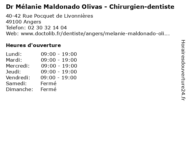 Dr Mélanie Maldonado Olivas - Chirurgien-dentiste à Angers: adresse et heures d'ouverture