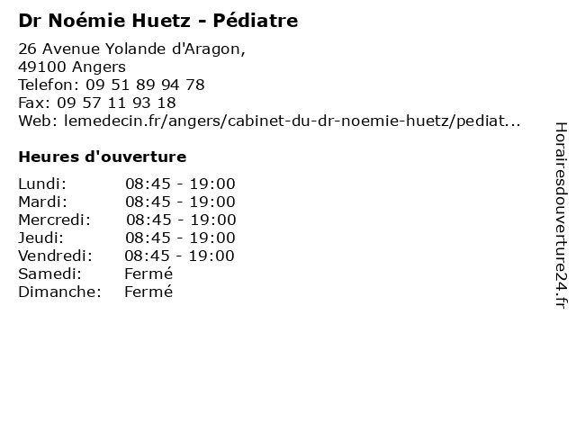 Dr Noémie Huetz - Pédiatre à Angers: adresse et heures d'ouverture
