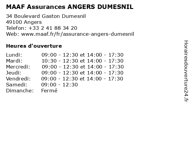 MAAF Assurances ANGERS DUMESNIL à Angers: adresse et heures d'ouverture
