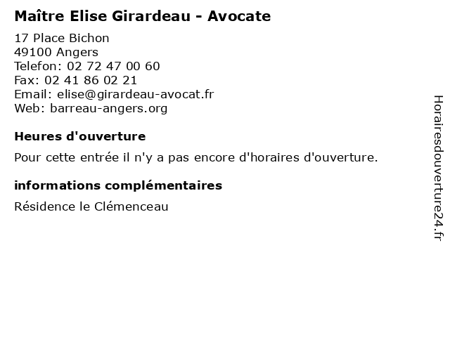 Maître Elise Girardeau - Avocate à Angers: adresse et heures d'ouverture