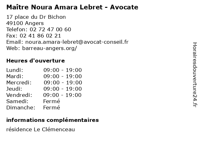 Maître Noura Amara Lebret - Avocate à Angers: adresse et heures d'ouverture