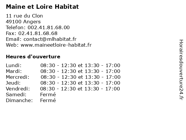 Maine et Loire Habitat à Angers: adresse et heures d'ouverture