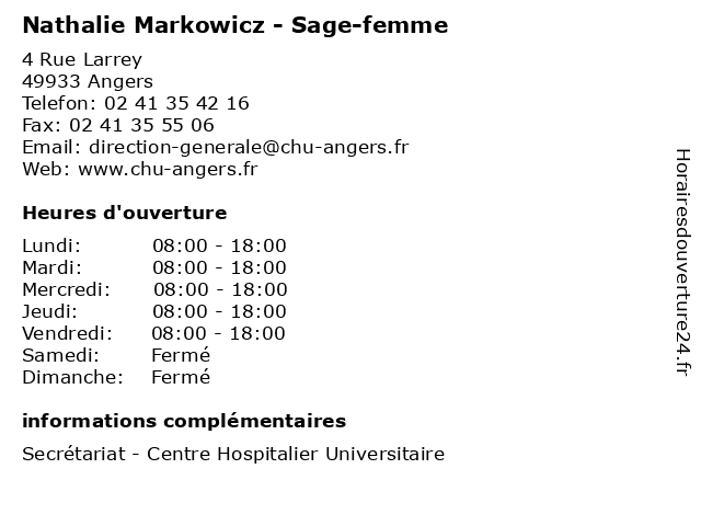 Nathalie Markowicz - Sage-femme à Angers: adresse et heures d'ouverture