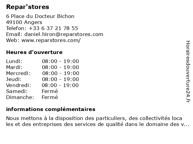 Repar'stores à Angers: adresse et heures d'ouverture