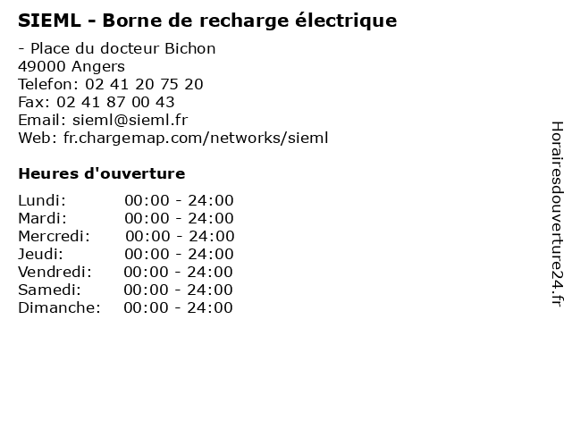 SIEML - Borne de recharge électrique à Angers: adresse et heures d'ouverture