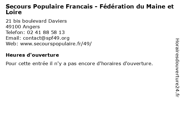 Secours Populaire Francais - Fédération du Maine et Loire à Angers: adresse et heures d'ouverture