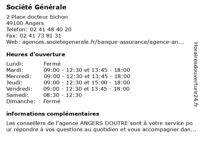 Société Générale à Angers: adresse et heures d'ouverture