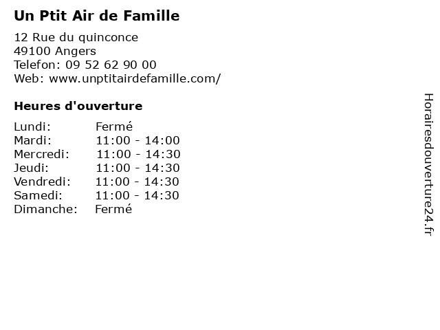 Un Ptit Air de Famille à Angers: adresse et heures d'ouverture