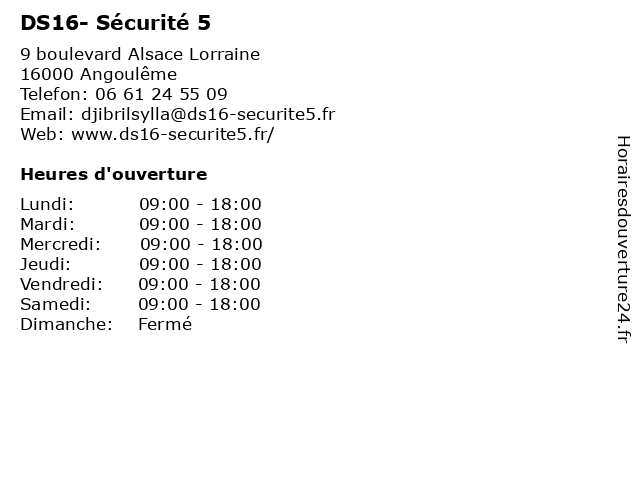 DS16- Sécurité 5 à Angoulême: adresse et heures d'ouverture