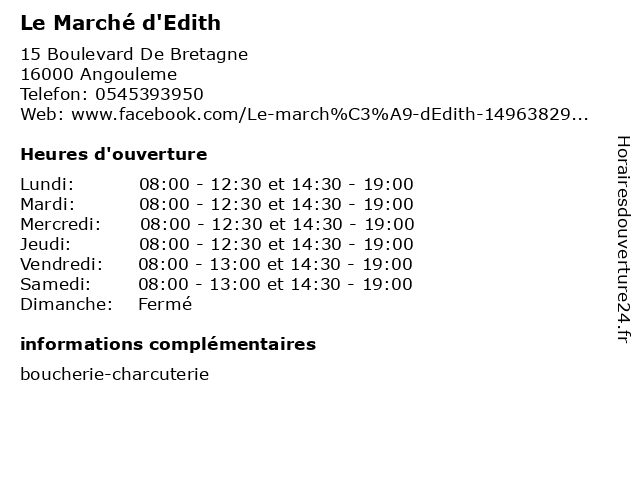 Le Marché d'Edith à Angouleme: adresse et heures d'ouverture