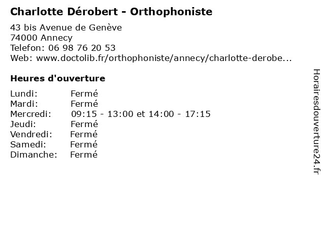 Charlotte Dérobert - Orthophoniste à Annecy: adresse et heures d'ouverture