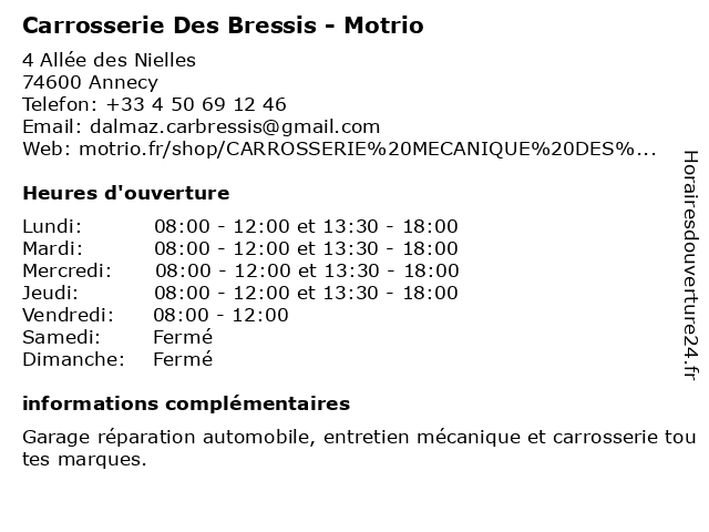 Motrio - Carrosserie Des Bressis à Annecy: adresse et heures d'ouverture