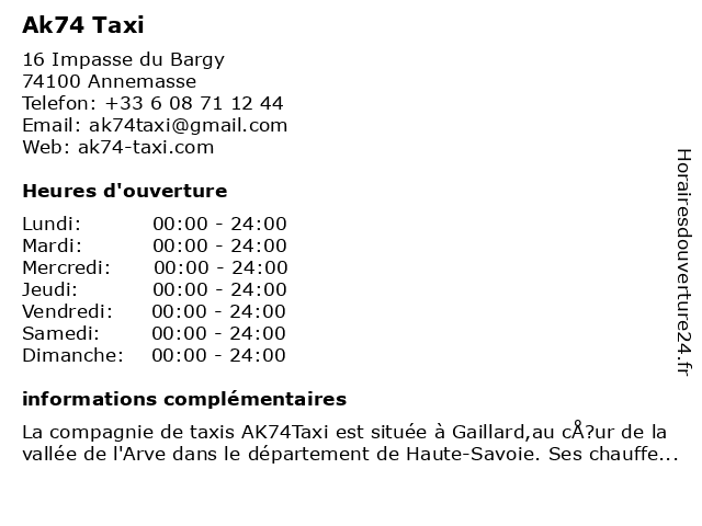 Ak74 Taxi à Annemasse: adresse et heures d'ouverture