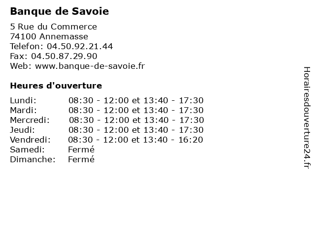 Banque de Savoie à Annemasse: adresse et heures d'ouverture