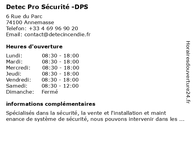 Detec Pro Sécurité -DPS à Annemasse: adresse et heures d'ouverture