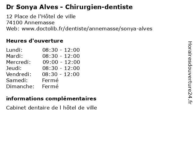 Dr Sonya Alves - Chirurgien-dentiste à Annemasse: adresse et heures d'ouverture