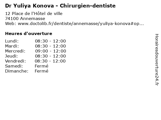 Dr Yuliya Konova - Chirurgien-dentiste à Annemasse: adresse et heures d'ouverture