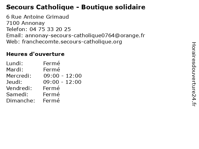 Secours Catholique - Boutique solidaire à Annonay: adresse et heures d'ouverture