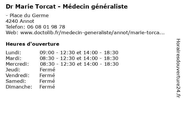 Dr Marie Torcat - Médecin généraliste à Annot: adresse et heures d'ouverture