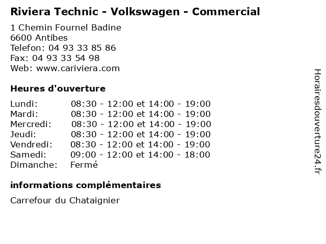 Riviera Technic - Volkswagen - Commercial à Antibes: adresse et heures d'ouverture