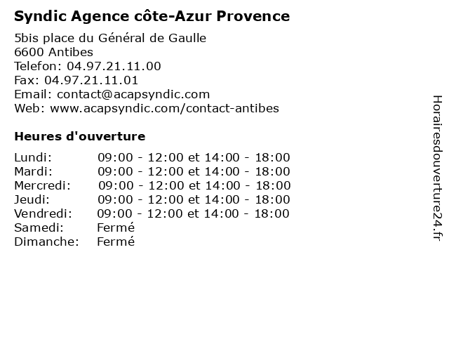 Syndic Agence côte-Azur Provence à Antibes: adresse et heures d'ouverture